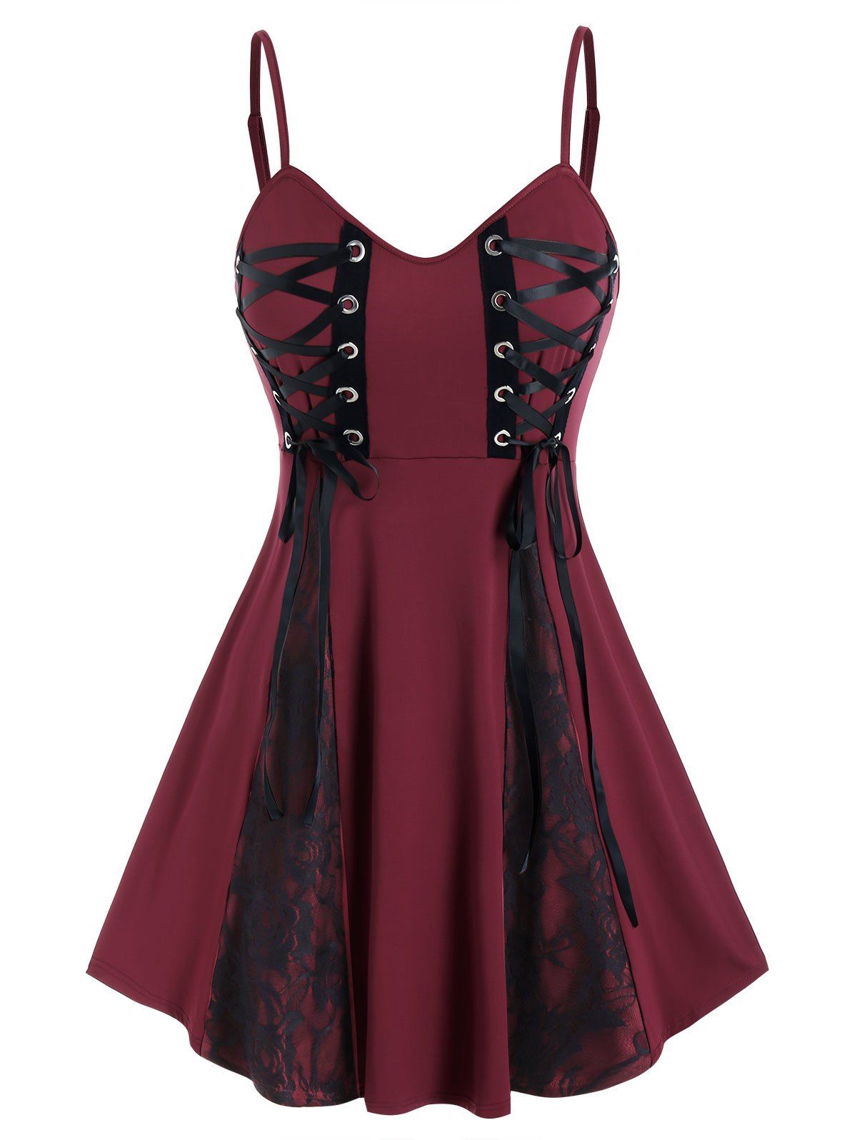[29% OFF] 2021 Plus Size Lace Up Gothic Dress In RED WINE | DressLily