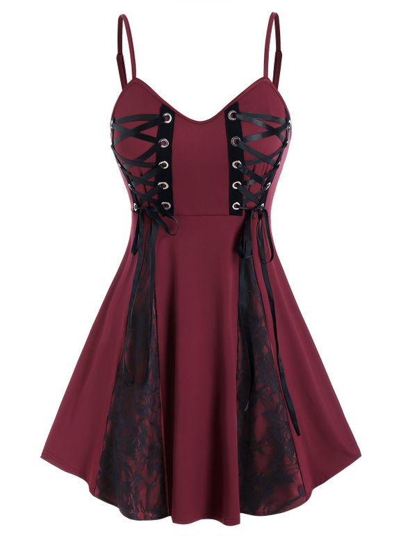 Robe Gothique de Grande Taille à Lacets - Rouge Vineux 3X