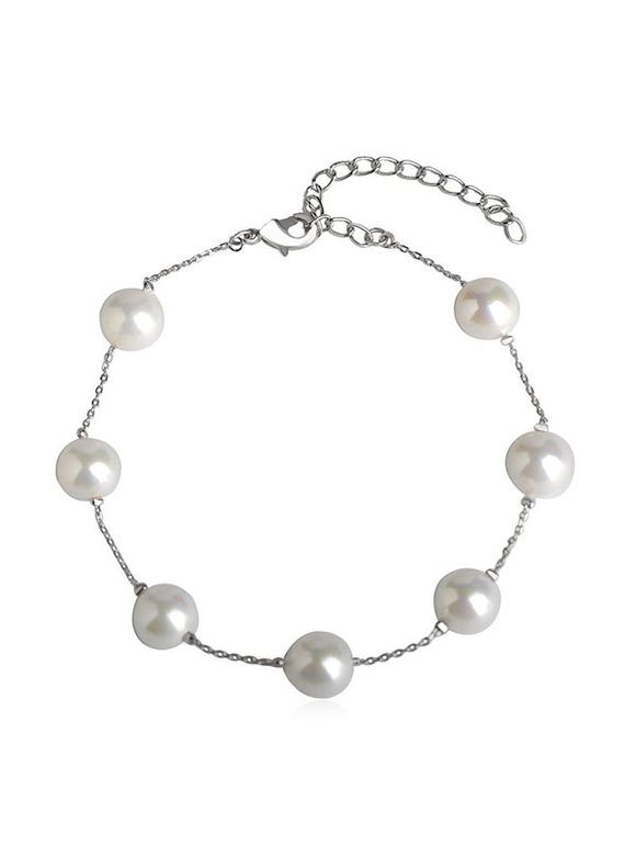 Bracelet Chaîne Perlé avec Fausse Perle - Argent 