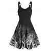 Mini Robe Plissée Teintée à Imprimé Arbre à Bretelle - Noir 2XL
