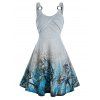 Mini Robe Plissée Teintée à Imprimé Arbre à Bretelle - Bleu 3XL