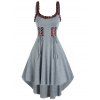 Robe Haute Basse à Bretelle à Carreaux Ourlet à Volants - Gris Clair XL