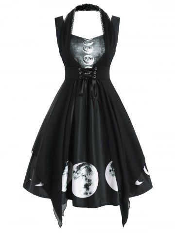 Lunar Eclipse Print Dress with Lace Insert Corset