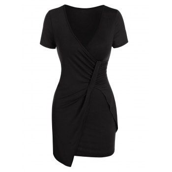 

Plunge Neck Ruched Asymmetric Sheath Dress, Black