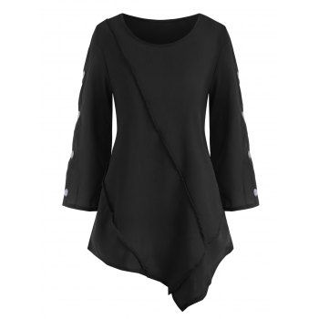 

Shell Button Asymmetrical Tunic Top, Black