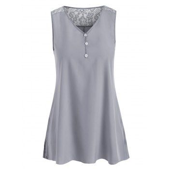 Image of Lace Panel Silky Side Slit Sleeveless Tunic Top