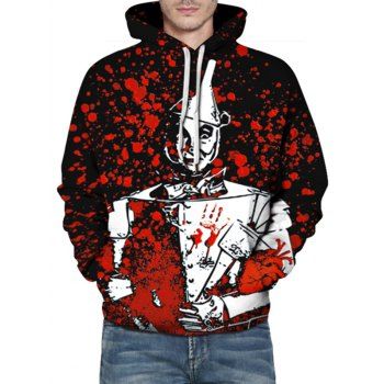 

Kangaroo Pocket Blood Soldiers Print Pullover Hoodie, Black