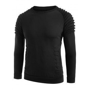 

Pleated Raglan Sleeve Casual Sweatshirt, Black