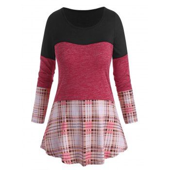 

Plus Size Colorblock Plaid T Shirt, Red