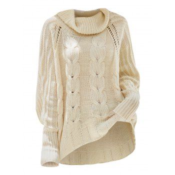

Plus Size Turtleneck Pointelle Knit High Low Sweater, Light yellow