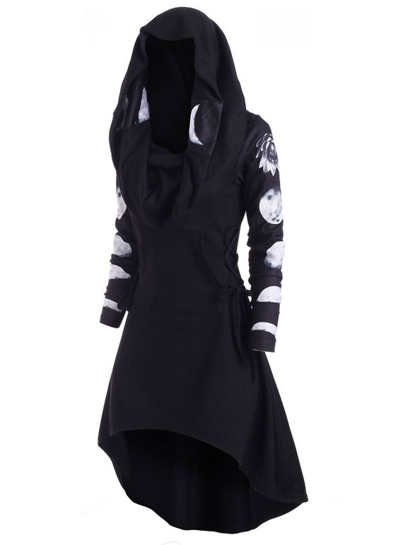 Tricot Tunique Haut Bas à Lacets avec Poche - Noir XL
