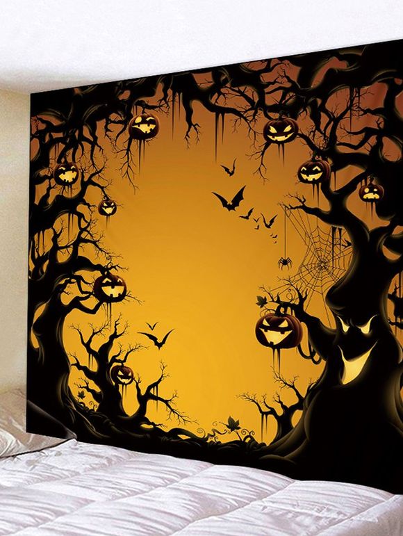 Tapisserie Murale Pendante d'Halloween Citrouille et Arbre Imprimés - multicolor W91 X L71 INCH