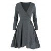 Mini Robe Chinée à Manches Longues à Col V - Cendre gris S