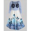 2 in 1 Butterfly Print High Waist A Line Dress - multicolor A M