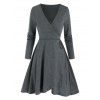Long Sleeve Heathered Mini Wrap Dress - ASH GRAY 3XL