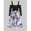 Crisscross Floral Print Open Shoulder High Low Dress - BLACK M