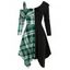 Robe Asymétrique Contrastée à Carreaux Epaule Dénudée à Taille Haute - Vert profond XL