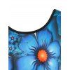 T-shirt Asymétrique Motif de Fleur de Grande Taille à Lacets - Ciel Bleu Foncé L