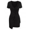 Robe Fourreau Asymétrique à Col Plongeant à Volants - Noir S