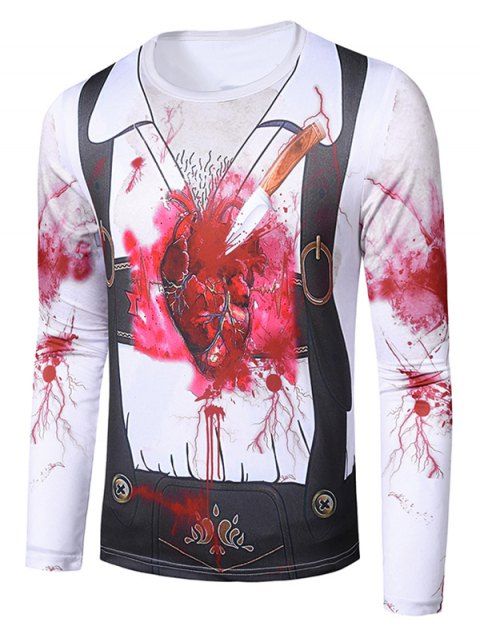 Halloween Stab Heart Faux Suit Pattern Crew Neck T Shirt