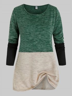 Plus Size Contrast Color-blocking Long Sleeve Sweater