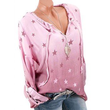 

Ruffled Ombre Star Print Tie Blouse, Light pink