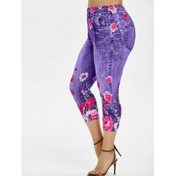 Image of Plus Size Flower D Pattern Cropped Jeggings