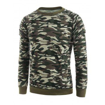 

Pleated Raglan Sleeve Casual Sweatshirt, Woodland camouflage