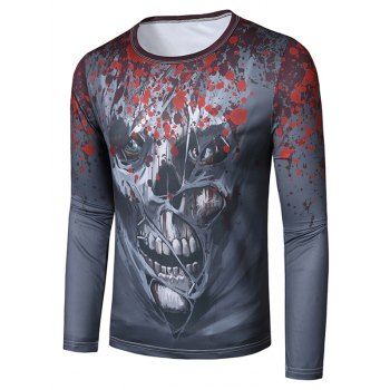 

Halloween Scary Skull Pattern Slim Fit T Shirt, Gray