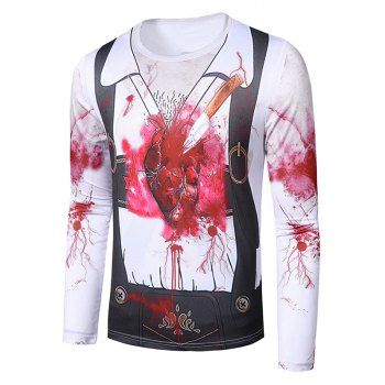 

Halloween Stab Heart Faux Suit Pattern Crew Neck T Shirt, White