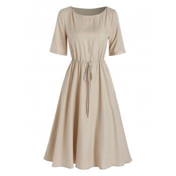 

Half Sleeve Toggle Drawstring Casual Dress, Light coffee