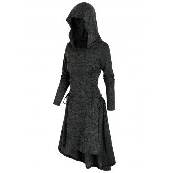 

Hooded Space Dye Print Lace-up High Low Dress, Carbon gray