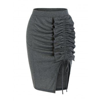 

Ruffle Detail Side Slit Cinched Skirt, Ash gray
