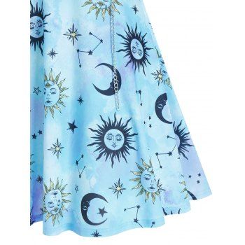 Metal Chain Starry Print High Waist Cami Dress