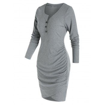 

Plain Henley Tulip Hem Mini Sheath Dress, Dark gray