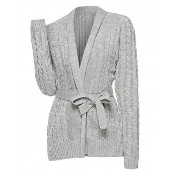 

Plus Size Belted Cable Knit Cardigan, Gray
