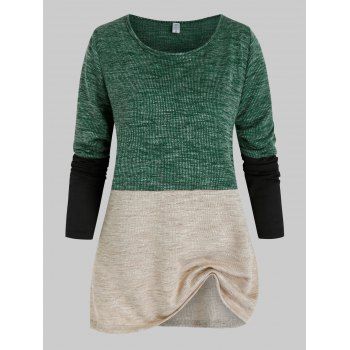 

Plus Size Contrast Color-blocking Long Sleeve Sweater, Sea turtle green