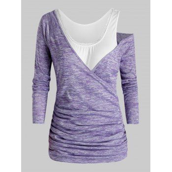 

Plus Size Space Dye Ruched T-shirt and Tank Top Set, Jasmine purple