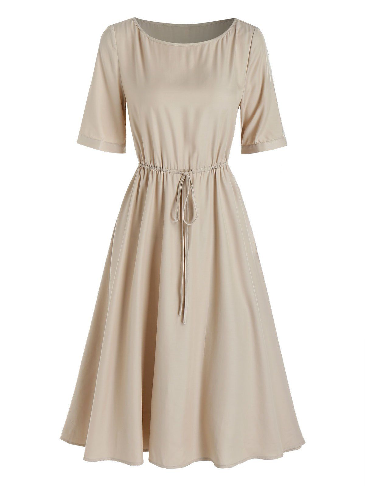 Half Sleeve Toggle Drawstring Casual Dress - LIGHT COFFEE 3XL