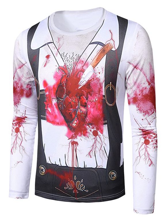 T-shirt d'Halloween avec Faux Cœur Sanglant à Col Rond - Blanc XL