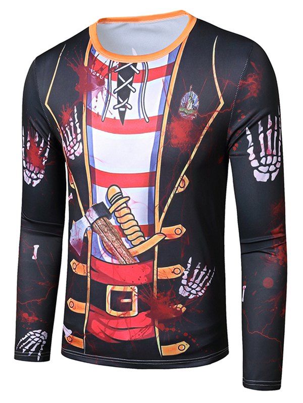 Halloween Scary Hand Faux Suit Pattern Slim Fit T Shirt - BLACK 2XL