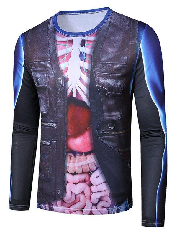 Halloween Internal Organs Faux Suit Print Crew Neck T Shirt - BLACK 2XL