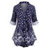 Plus Size Roll Up Sleeve Floral Print Blouse - DEEP BLUE L