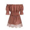 Bare Shoulder Ruffled Trim Skirted Blouse - COFFEE XL