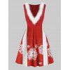 Robe de Noël à Imprimé Flocon de Neige en Fausse Fourrure sans Manches - Rouge 2XL