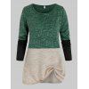 Plus Size Contrast Color-blocking Long Sleeve Sweater - SEA TURTLE GREEN L