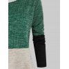 Plus Size Contrast Color-blocking Long Sleeve Sweater - SEA TURTLE GREEN L