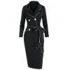 Robe Ajustée Ceinturée Contrastée Longueur à Genou - Noir XL