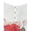 Plus Size Flower Print Chiffon Short Sleeve Blouse - WARM WHITE 1X