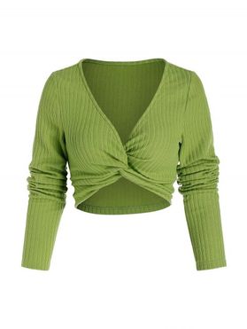 Ribbed Front Twist Short Sweater
